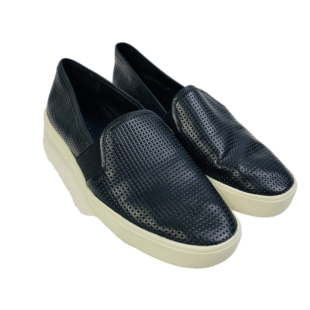 VINCE Black & White Leather Slip On Womens Loafer Shoes EU 38.5 US 6.5